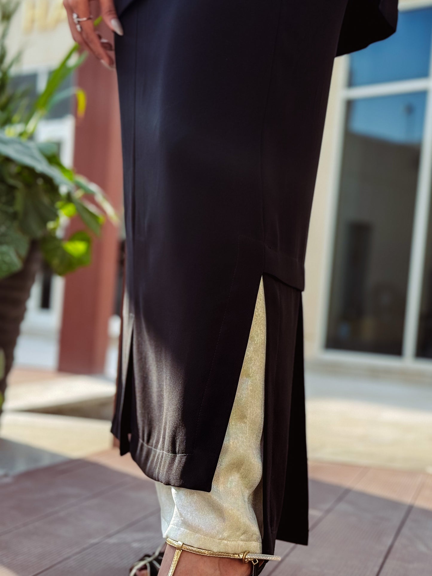 black and white suit