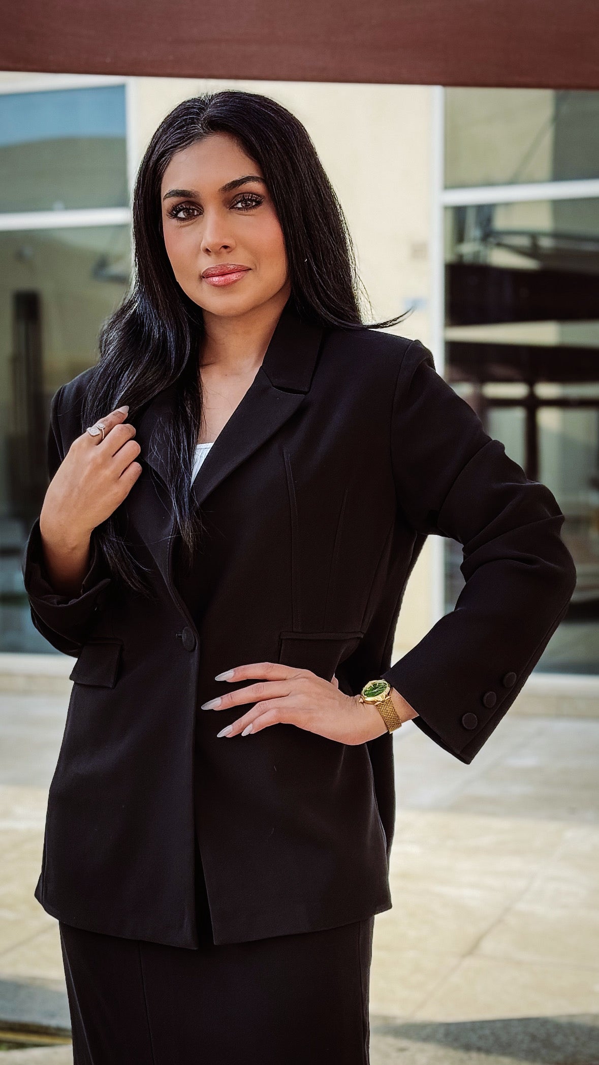 black and white suit